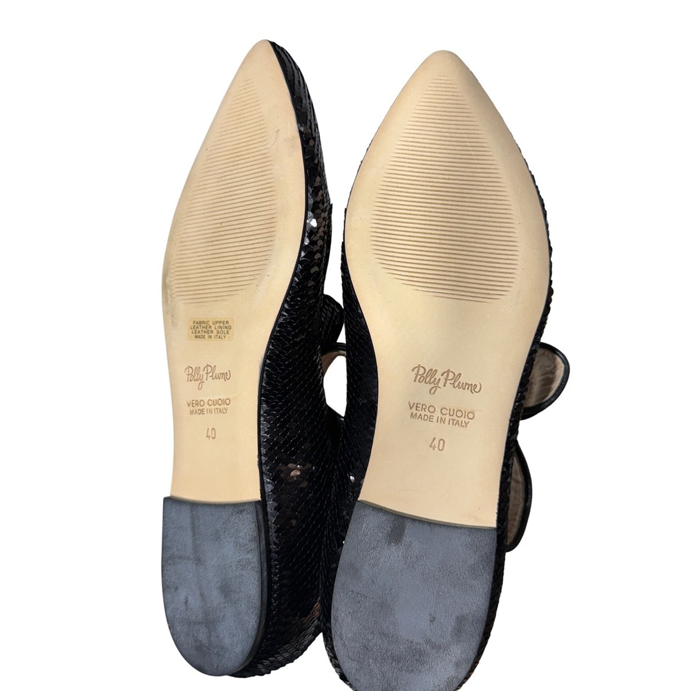 Polly Plume Bonnie Black Sequin Pointed Toe Bow Flat Made in Italy Size 40 Women - Picture 8 of 8